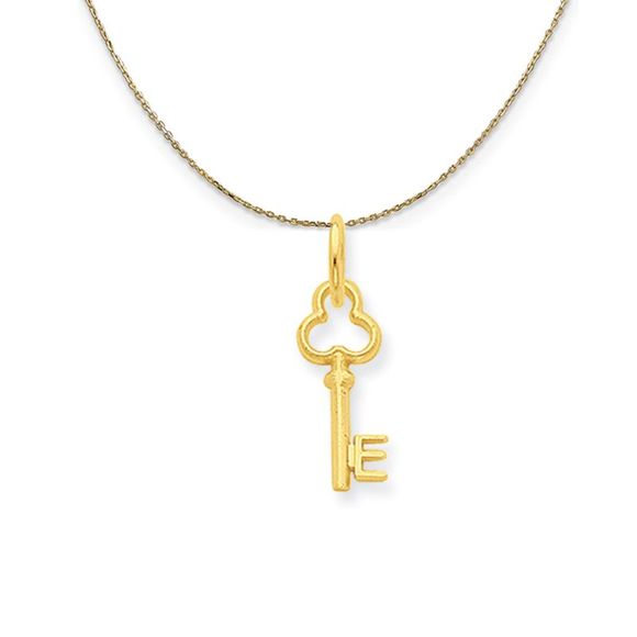 14k Yellow Gold Hannah Mini Initial E Shamrock Key Necklace - 30 Inch